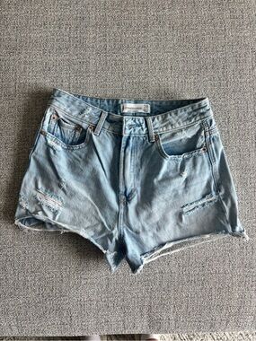 stradivarius Light Blue Distressed High-Rise Denim Shorts